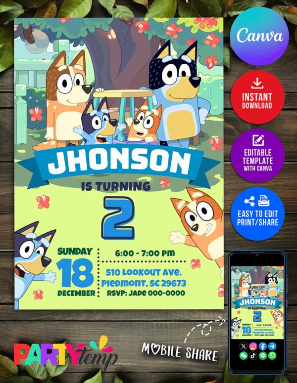 Amazing Birthday Bluey Invitation Template