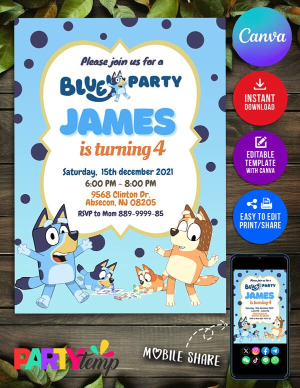Digital Bluey Birthday Invitation