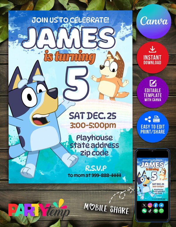 Bluey Birthday invitation
