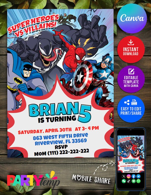 Cute Venom vs Carnage Birthday Invitation