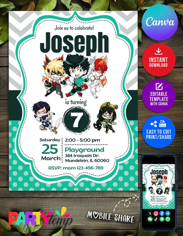 My Hero Academia Birthday Template in Canva