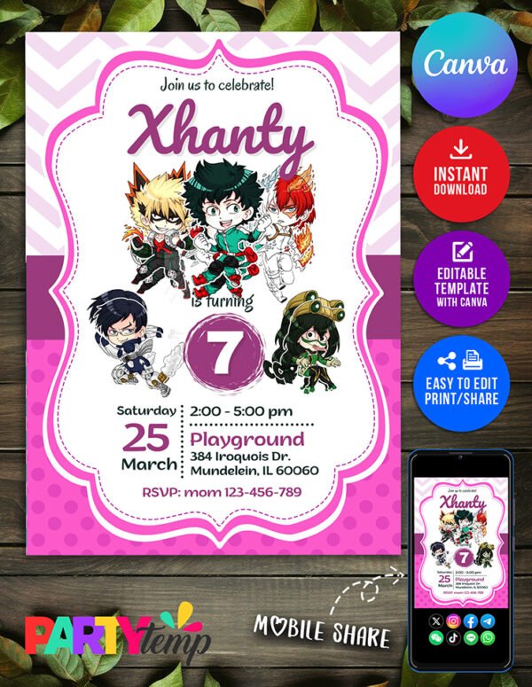 Canva Design: My Hero Academia Birthday invitation