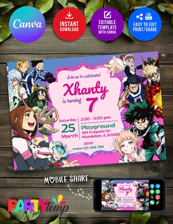 My Hero Academia Birthday invitation