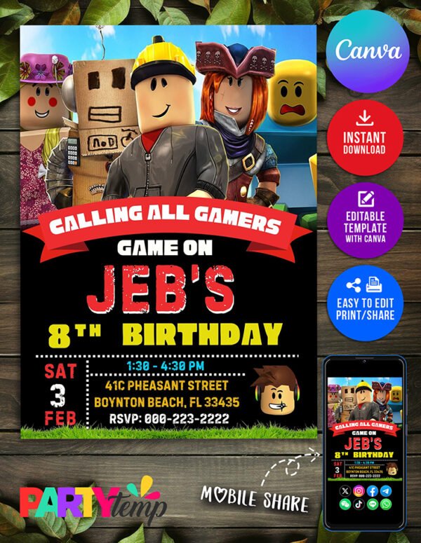 Digital Roblox Birthday Invitation Template