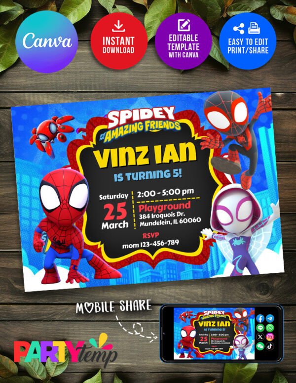 Spidey and His Amazing Friends Birthday Invitation 1