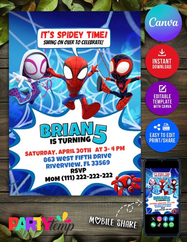 Spidey and his amazing friends birthday invitation 2