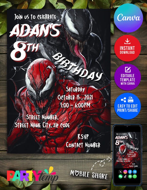 Venom vs Carnage Birthday Invitation 3