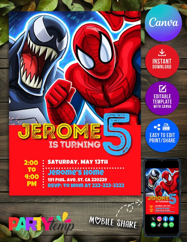 Venom vs Carnage Birthday Invitation 7