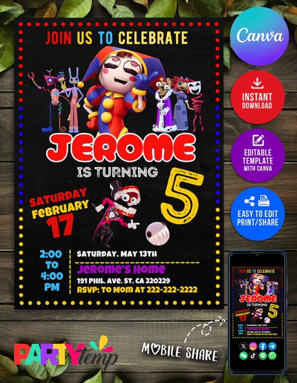 the amazing digital circus Birthday Invitation