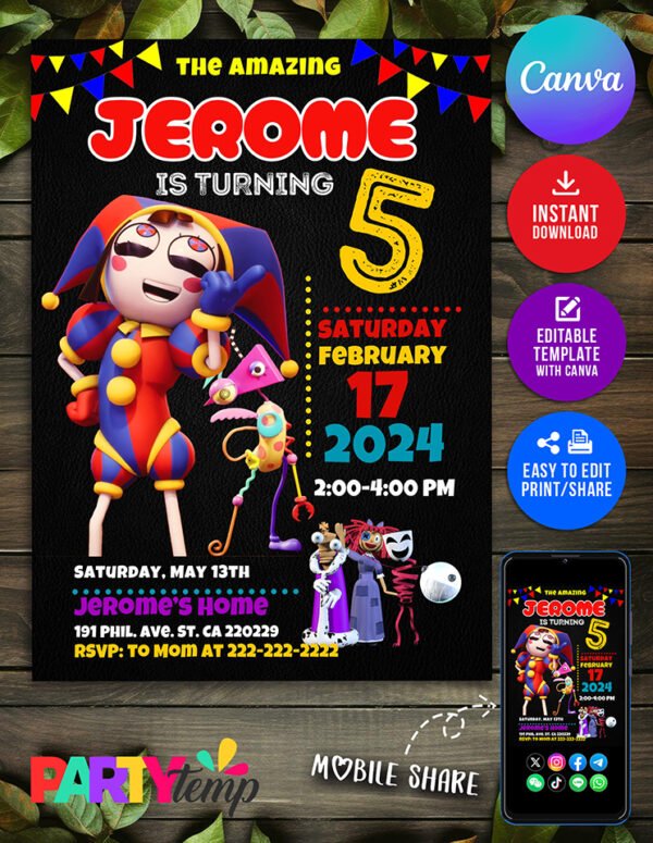 the amazing digital circus Birthday Invitation