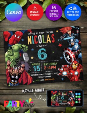 Amazing Design Animated Avenger Birthday Invitation