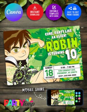 Digital Ben 10 Birthday Invitation Template