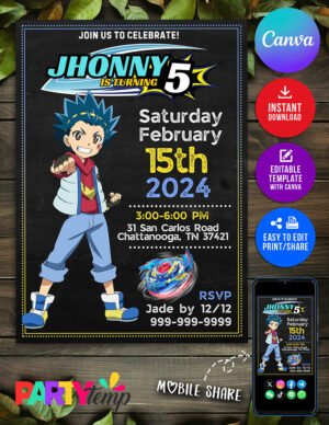 Amazing Design Beyblade Birthday Theme Personalize in Canva