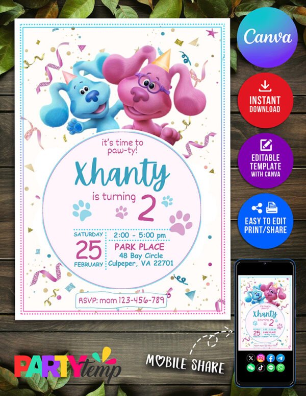 Digital Blue's Clues Birthday Invitation Customizable Template