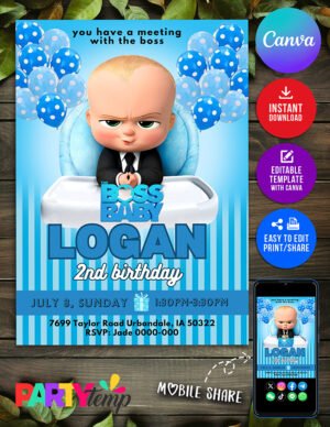 Boss Baby Birthday Party Invitation Editable in Canva