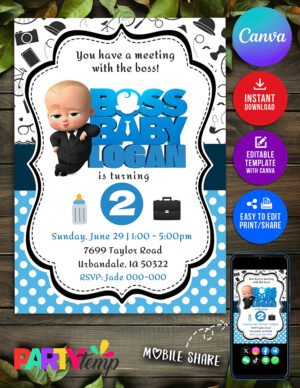 Cute Design of Boss Baby Birthday Invitation and Editable