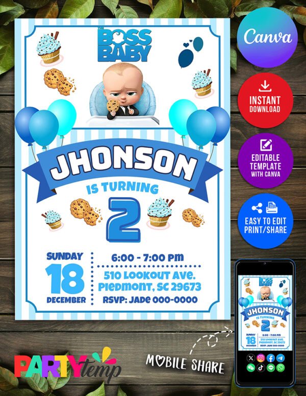 Boss Baby Birthday Invitation Canva Template