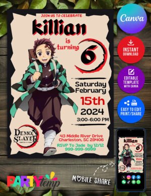 Tanjiro Kamado in Demon Slayer Birthday Invitation