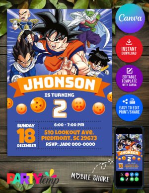 Awesome Dragonball Z Anime Themed Canva Birthday Invitation Template