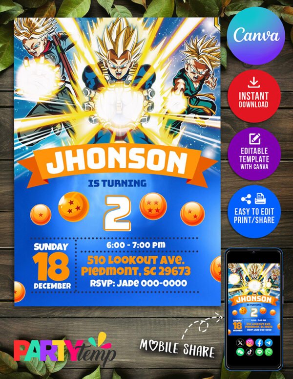 Ultimate Dragon Ball Z Birthday Invitation in Canva