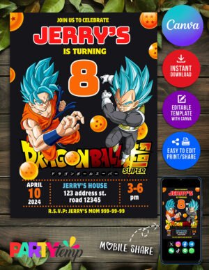 Dragon Ball Z Birthday Invitation Template Editable in Canva