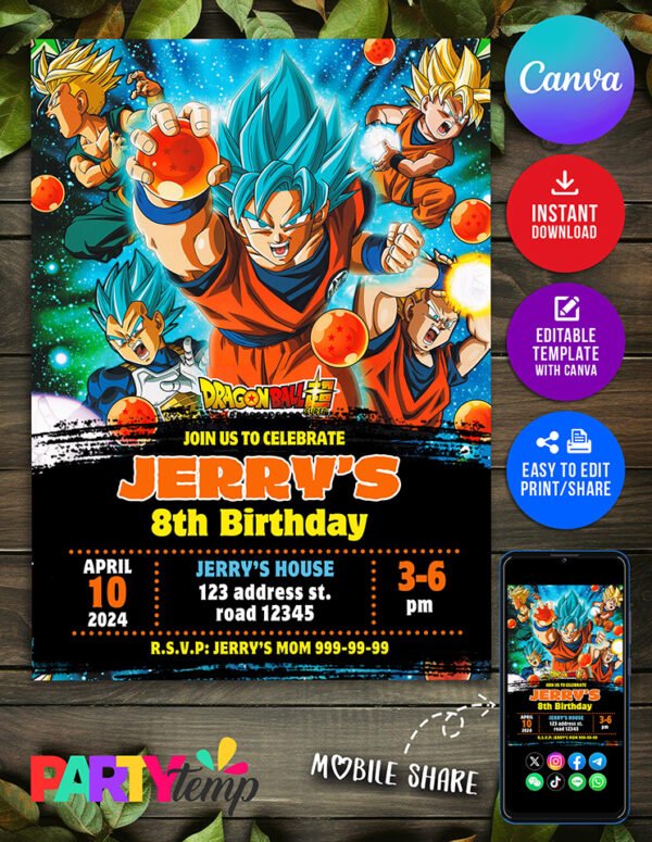 Dragon Ball Z Birthday Invites Instant Download