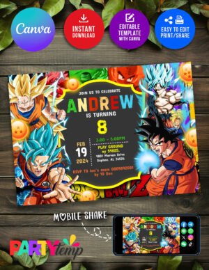 Dragon Ball Z Invitation Fully Editable Birthday Card