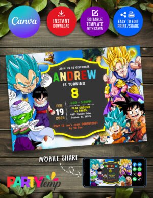 Dragon Ball Super Sayajin Birthday Invitatio