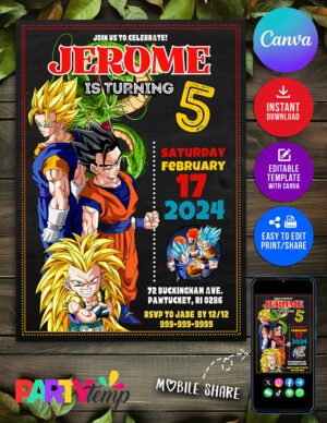 Cute Design Dragon Ball Z Birthday Invitation Canva Template