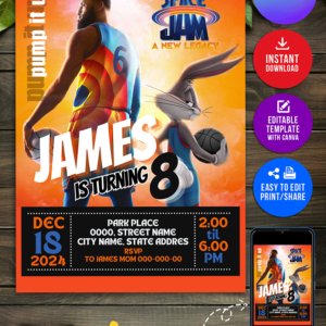 Space Jam Invitation Template in Canva