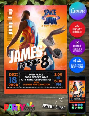 Space Jam Invitation Template in Canva