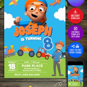 Blippi Birthday Theme Canva Editable