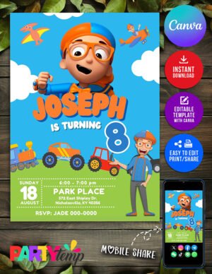 Blippi Birthday Theme Canva Editable