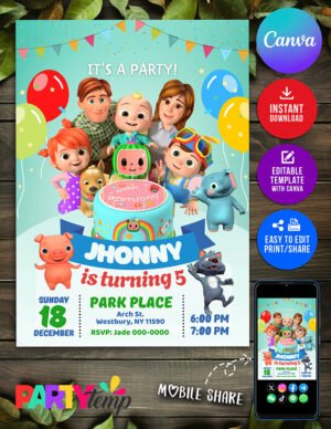 Cocomelon Birthday Template Customizable Instant Download
