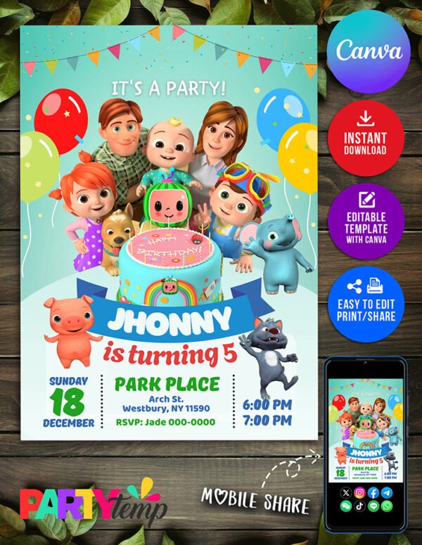 Cocomelon Birthday Template Customizable Instant Download